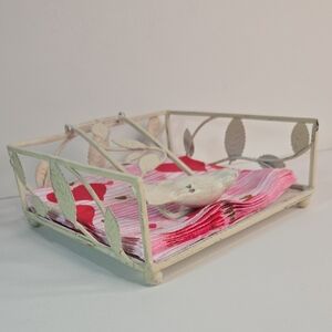 Shabby Chic Cottage Cream/Off White Metal Napkin Holder with Bird Vine Design